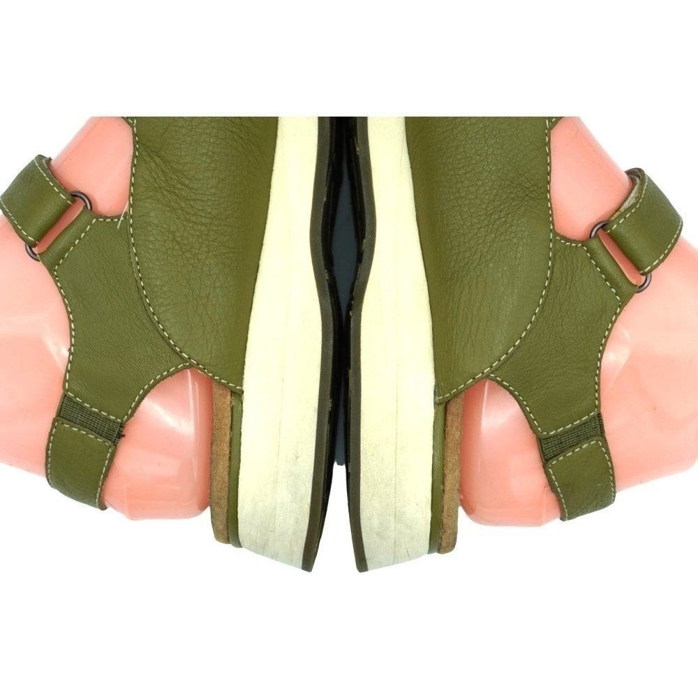Gorpcore Simple Mary Jane Shoes Women 7.5 Olive Green Leather Wedge Straps - Picture 6 of 12
